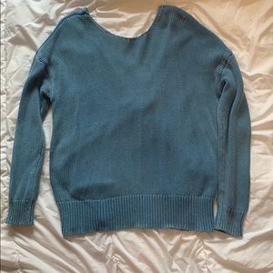 Blue open back knit sweater
